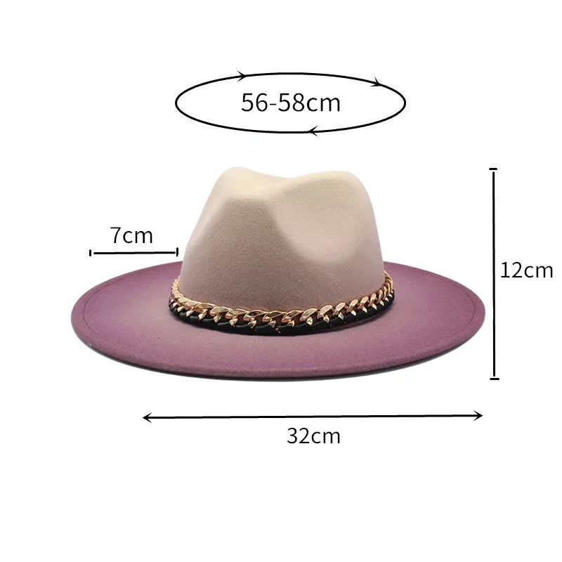 Gradient Colorblock Chain Link Design Fedora Hat