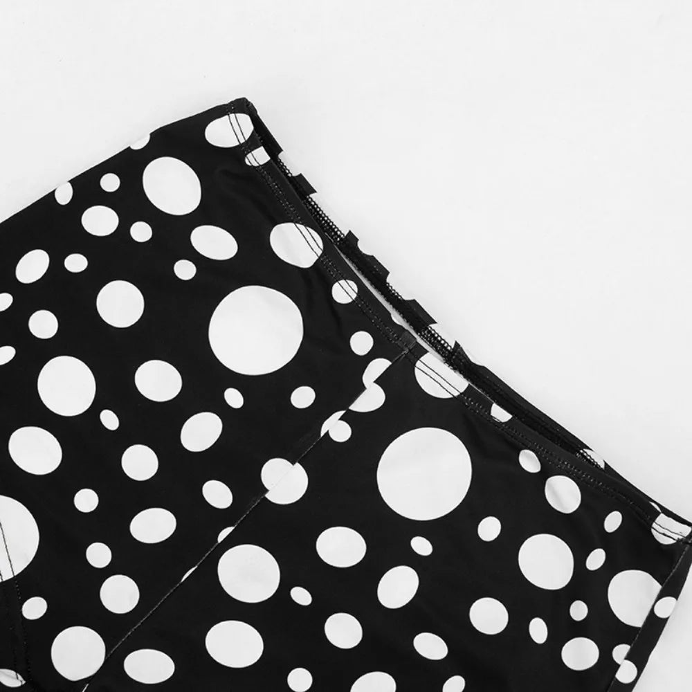FLARORA Sexy Polka Dot Print 2 Piece Sets Woman Trend Halter V Neck Backless Ruched Tops And Ribbon Shorts Hottie Street Suits