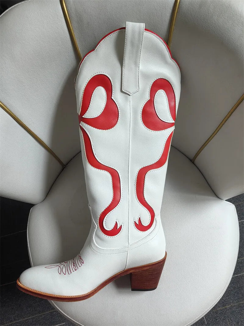 White Pull-on Knee High Women's Cowgirl Rodeo Boots