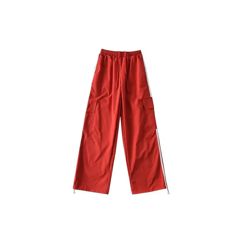 Red/White Turtleneck Women's Striped Sports Zipper Jacket + Side Striped Joggers Tracksuit