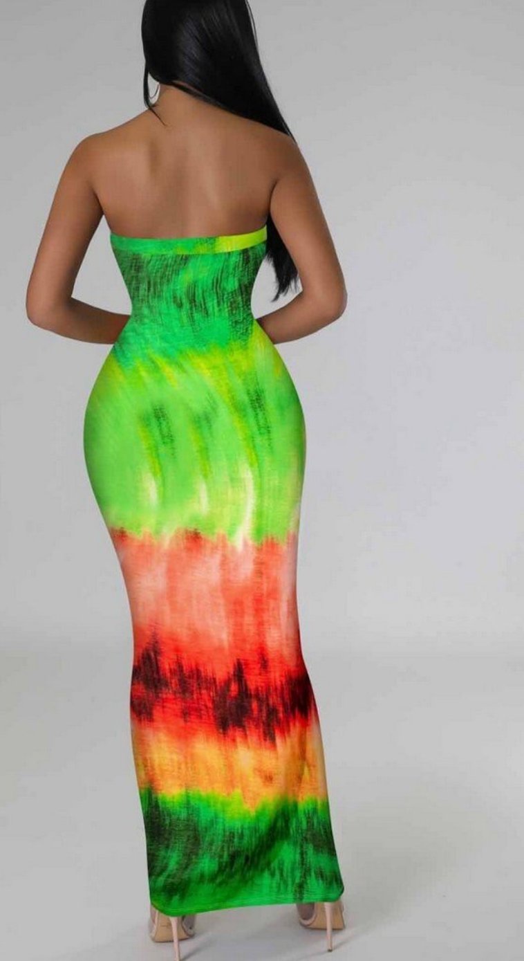 Tie-Dye/Tropical/Colorblock Sleeveless Tube Maxi Dress