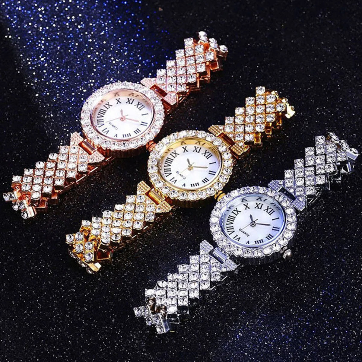 Diamond Steel Band Ladies Watch & Bracelet Set