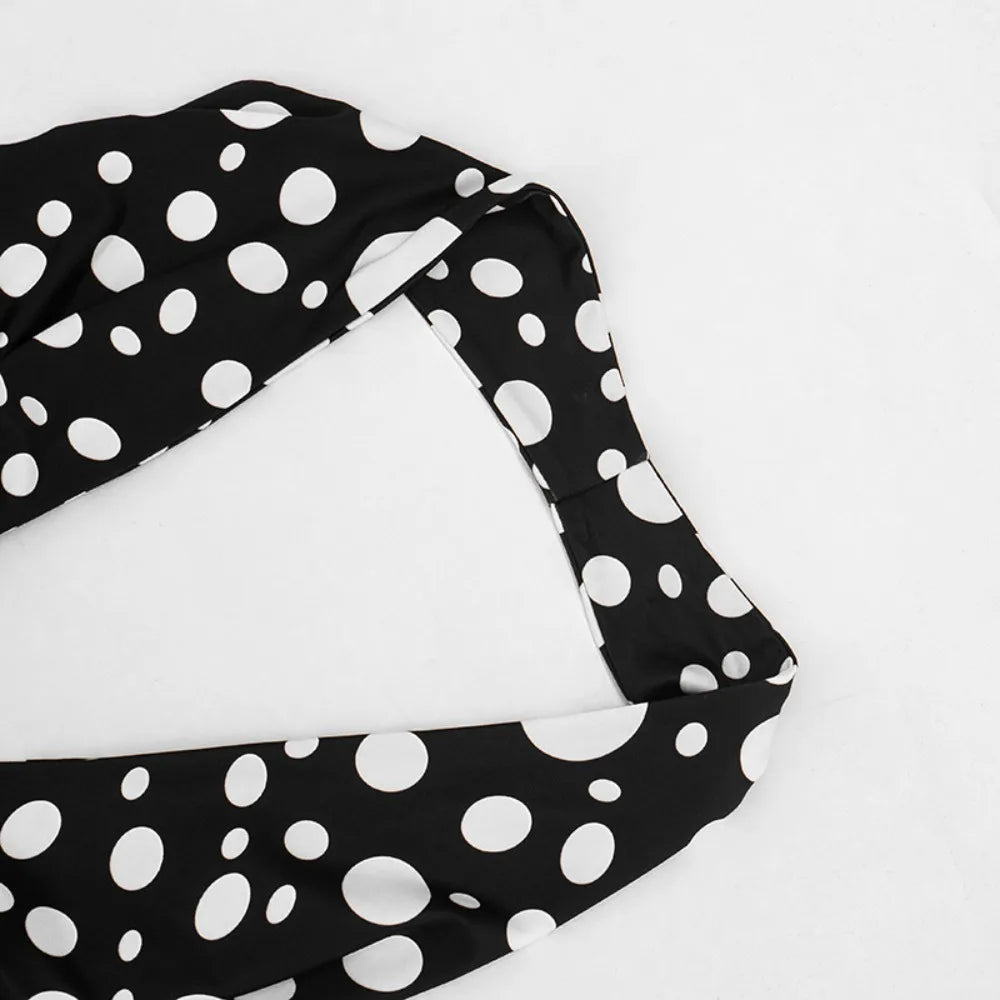 FLARORA Sexy Polka Dot Print 2 Piece Sets Woman Trend Halter V Neck Backless Ruched Tops And Ribbon Shorts Hottie Street Suits