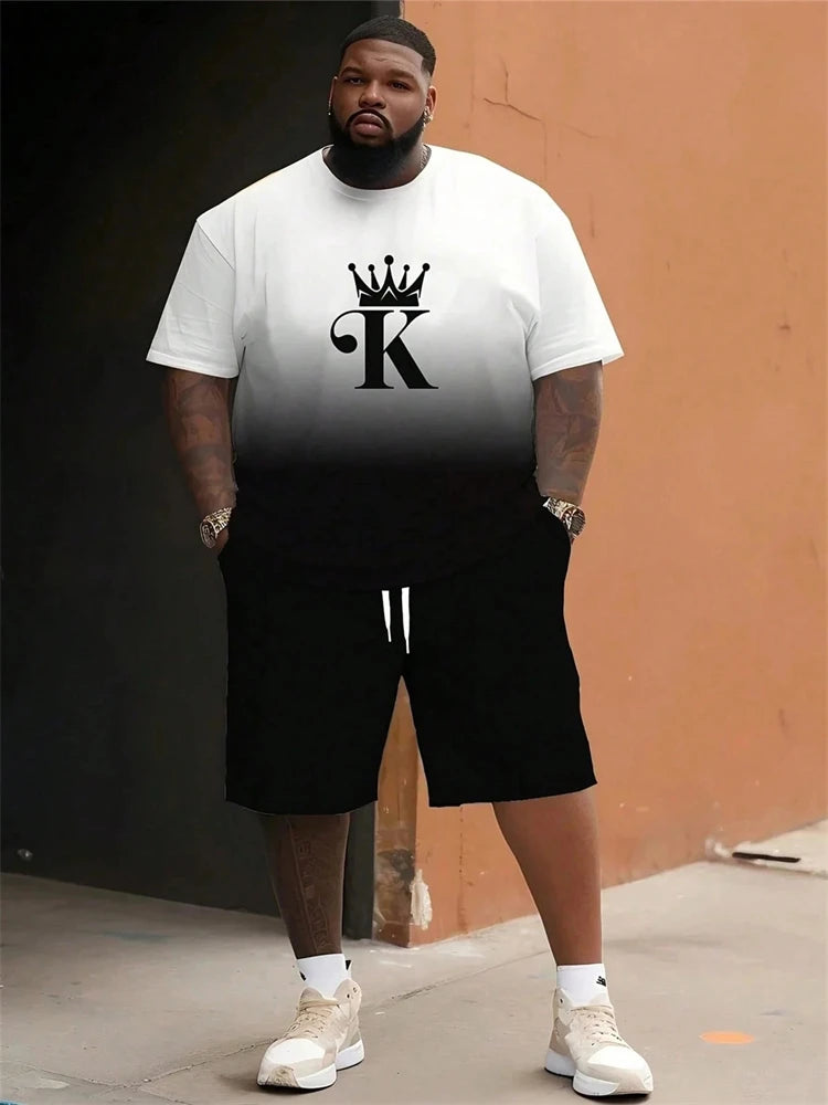 Oversized Men's 3D Print T-Shirt + Shorts Two-Piece Set to 6X Big & Tall