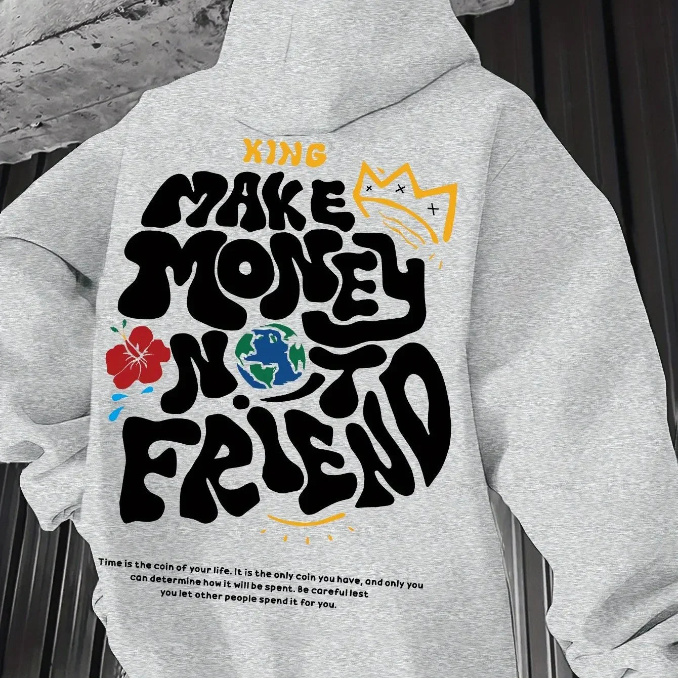 Men's "Make Money Not Friend" Hip-Hop Long Sleeve Pullover Hoodie Sweatshirt