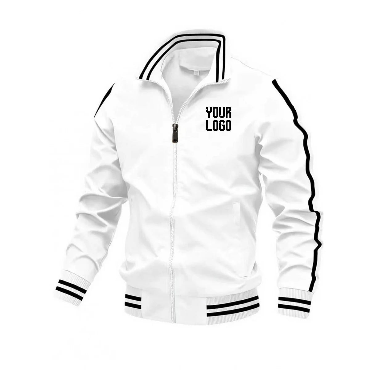 Men's Side Striped Design Customized Personalized Logo Pocketed Zipper Jacket