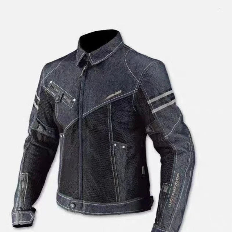 Men's Breathable Denim Mesh High-Performance Drop Resistance Motorcycle Biker Jacket