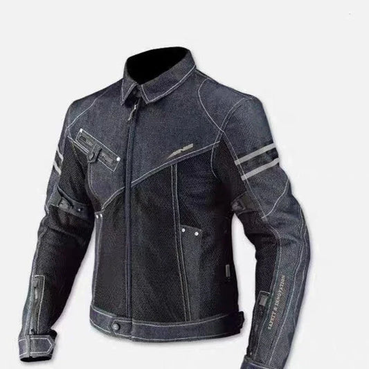 Men's Breathable Denim Mesh High-Performance Drop Resistance Motorcycle Biker Jacket