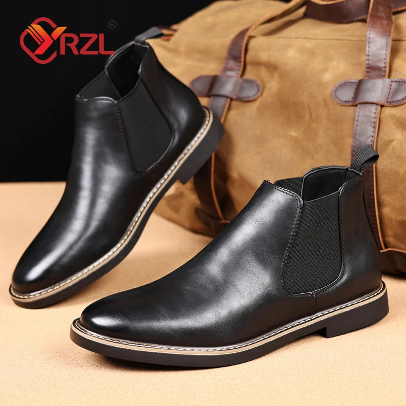 Men's Chelsea Retro PU Leather Solid Ankle Boots