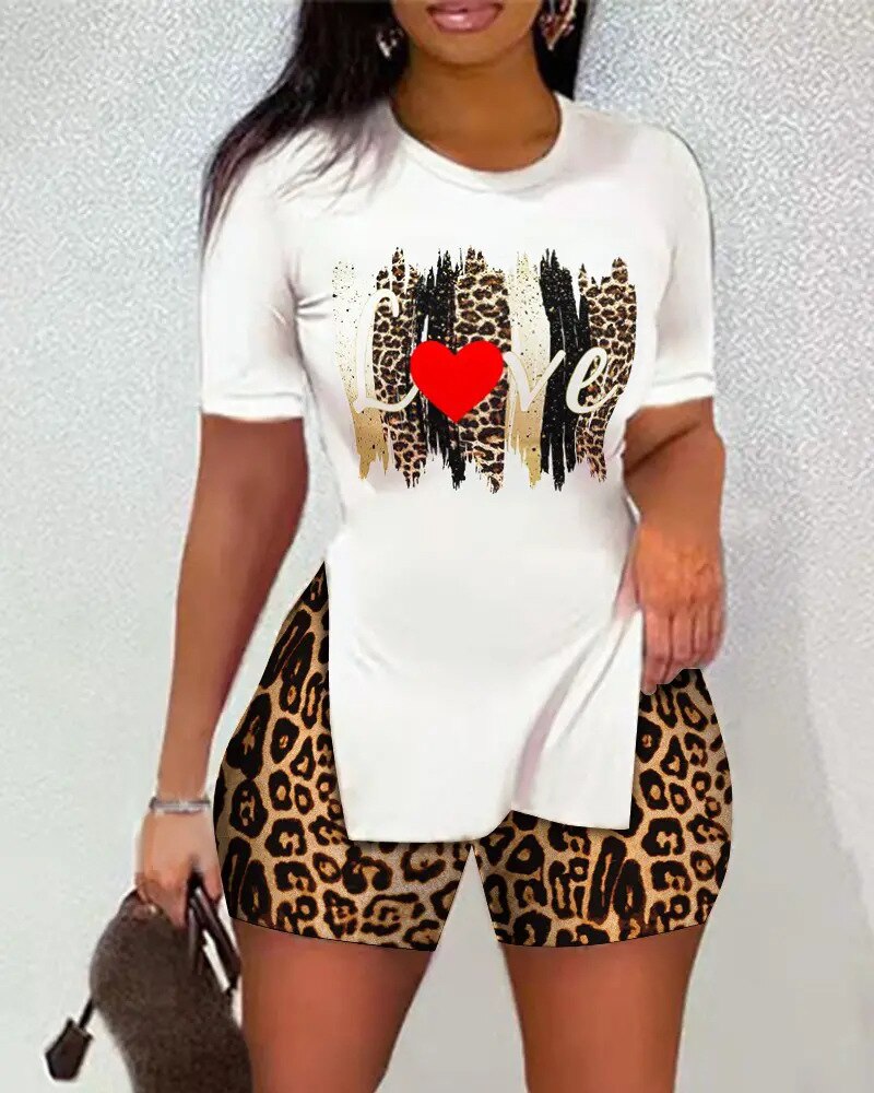 Graphic Print Women's Short Sleeve T-Shirt & Mini Shorts 2-Piece Set