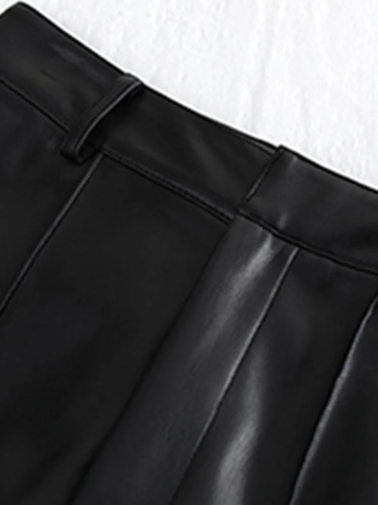 Soft Faux PU Leather High Waist Women's Trouser Pants