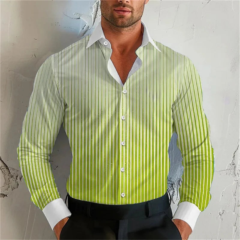 Men's Gradient Striped Turn-Down Collar Long Sleeve Dress Shirts to 5X Big & Tall