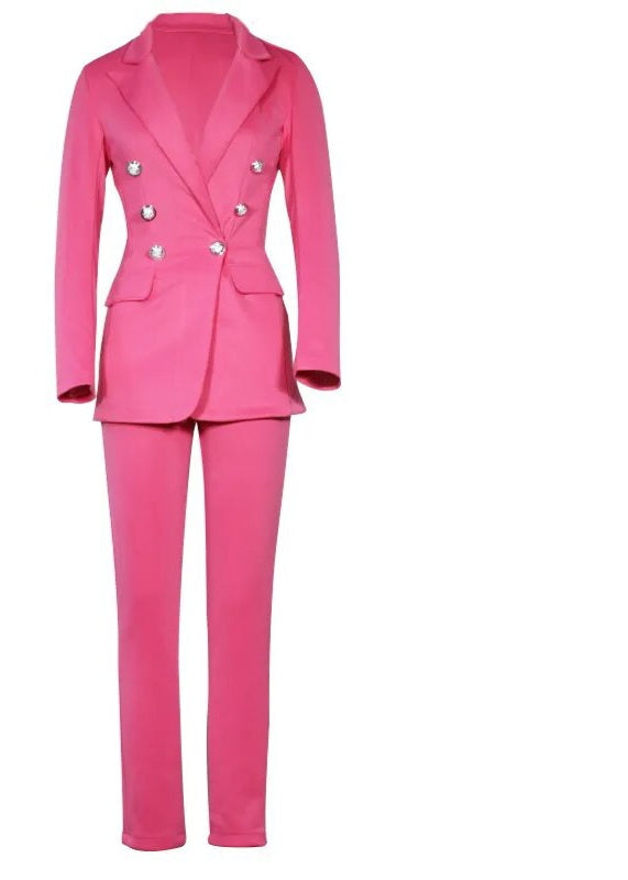 Double Long Sleeve Breasted Blazer + Matching Trouser Pants Women's Business Suit