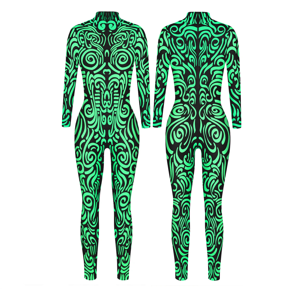 Geometric Striped Print Skin Tight Long Sleeve Cosplay Women's Jumpsuits