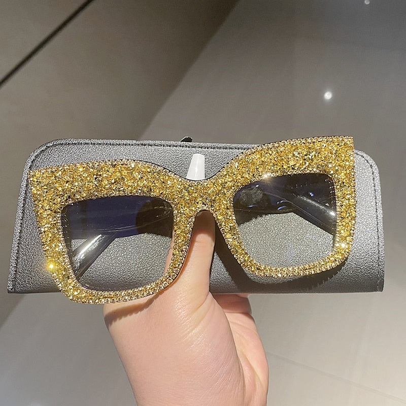 Glitter Rhinestone Ladies Anti-Blue Light Computer Square Oversized Eyeglasses