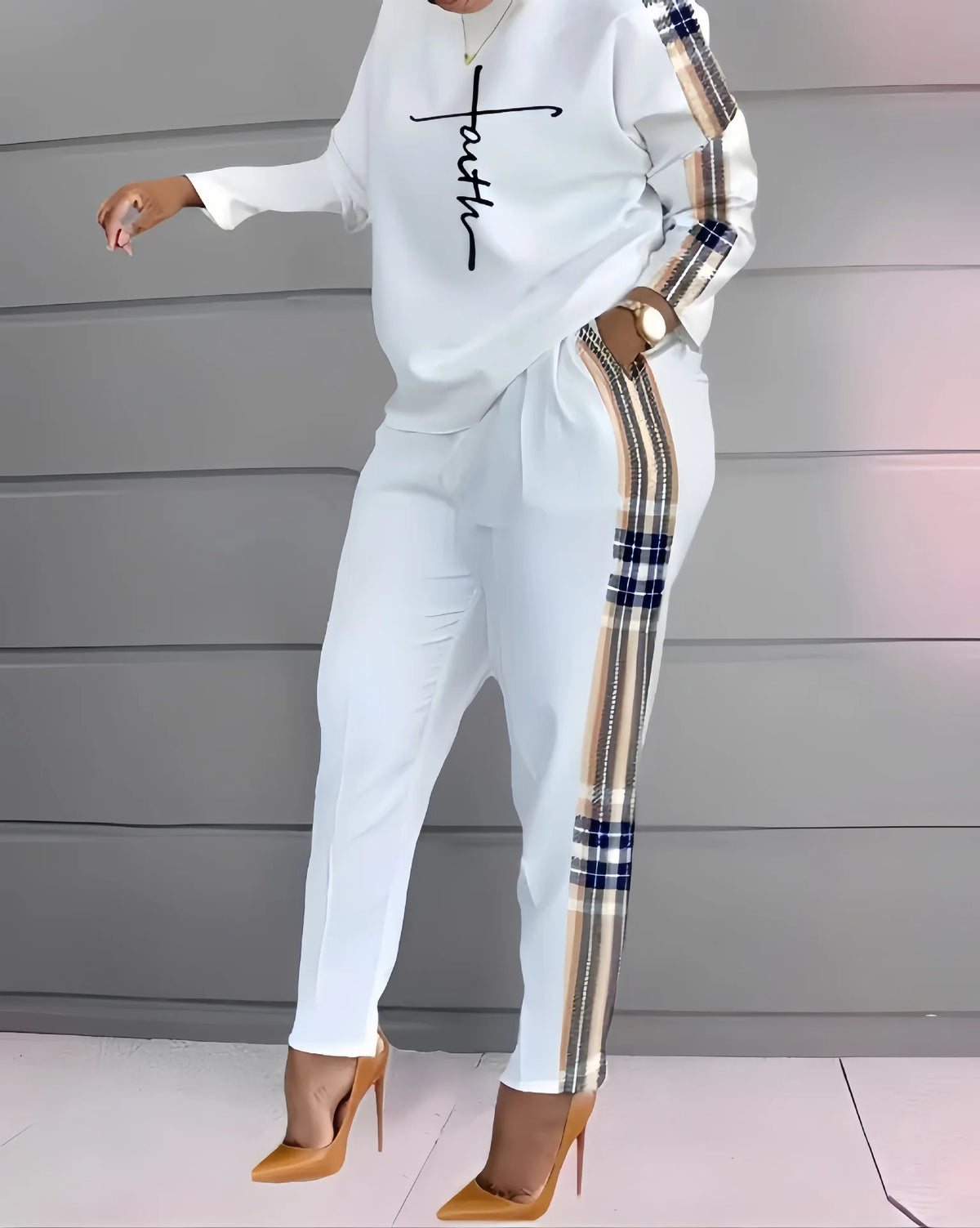 Geometric/Striped/Colorblock/Leopard Long Sleeve Women's Top + Matching Pants 2-Piece Set