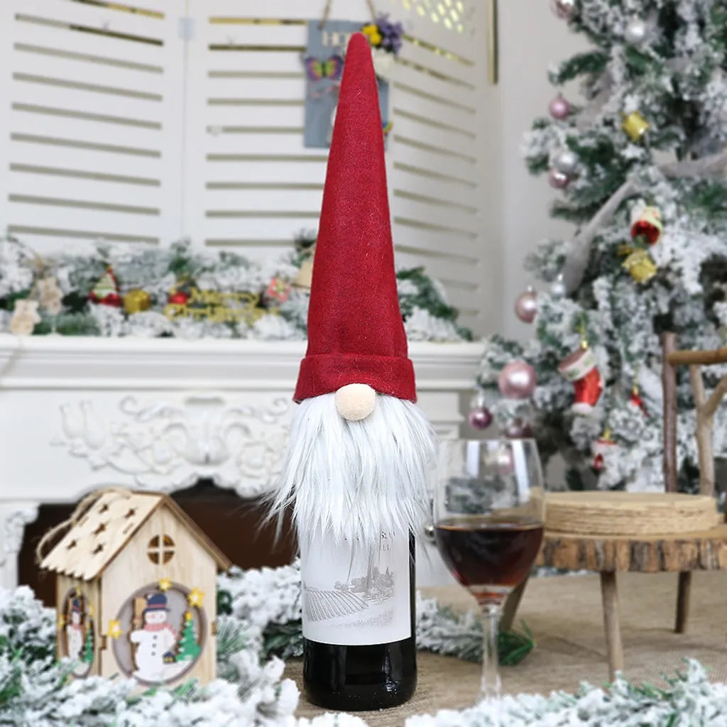 Christmas Wine Bottle Faceless Santa w/ White Beard Gnome