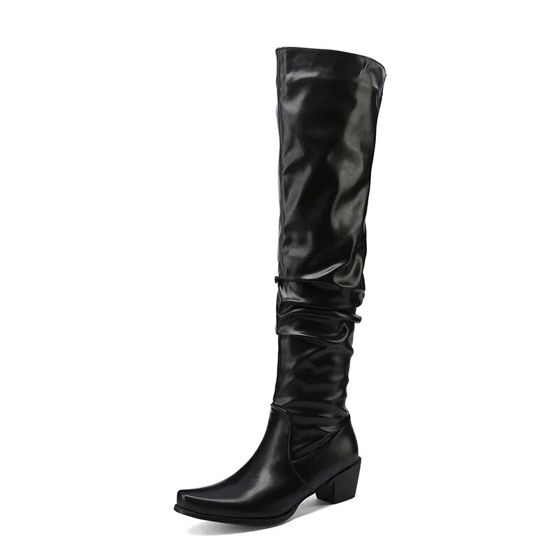 Zipper Block Heel Folded Over-The- Knee Boots