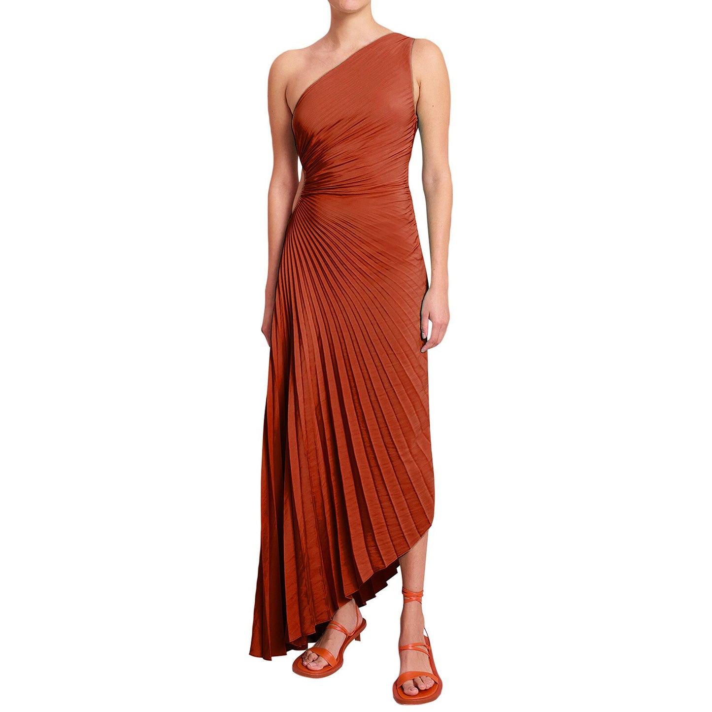 Irregular One Shoulder Strap Pleated Hollow Out Dress