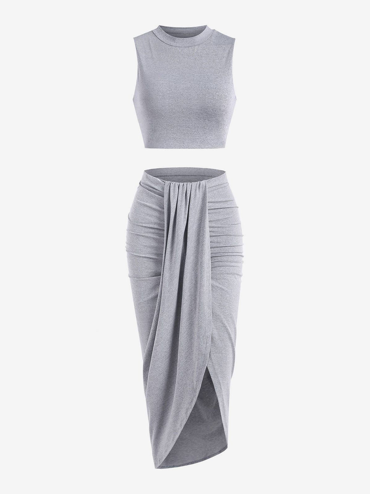 Sleeveless Crop Tank Top + Side Slit Twist Skirt 2-Piece Set