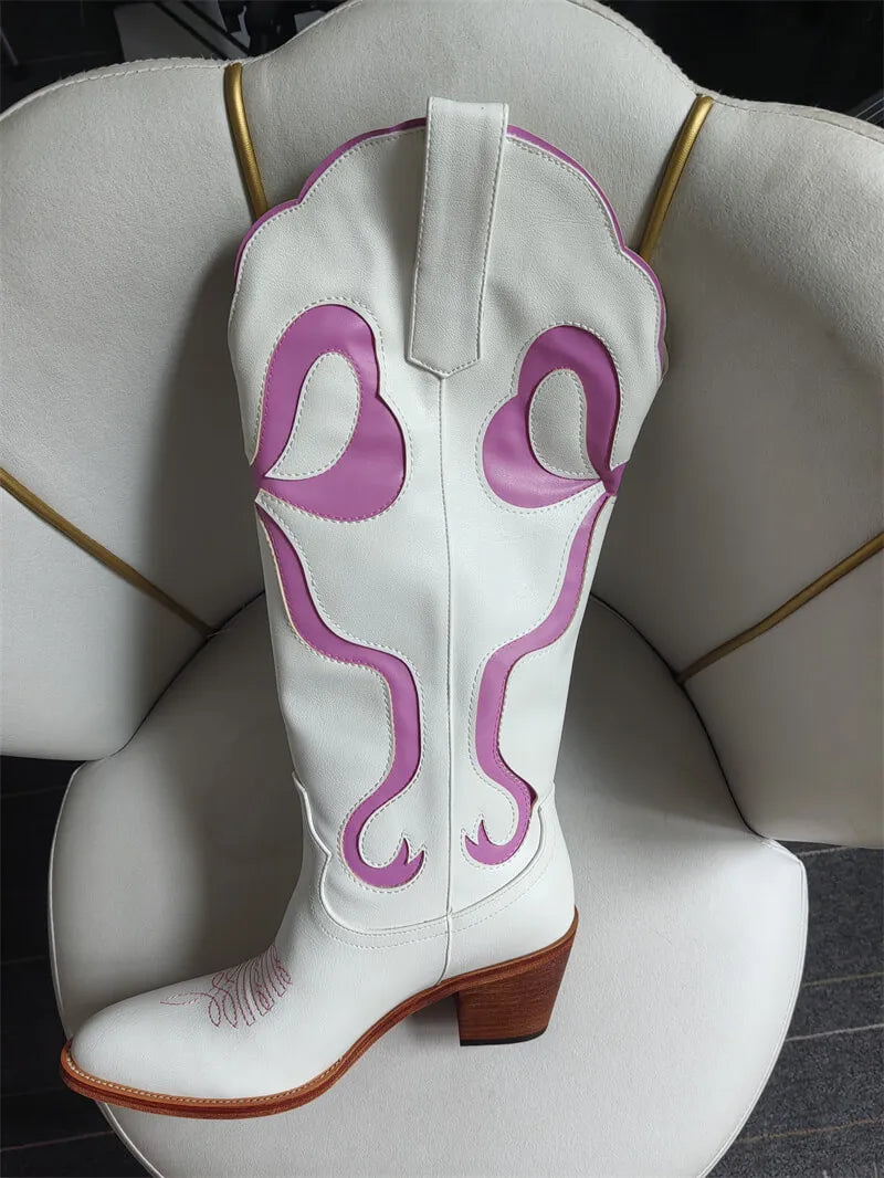 White Pull-on Knee High Women's Cowgirl Rodeo Boots