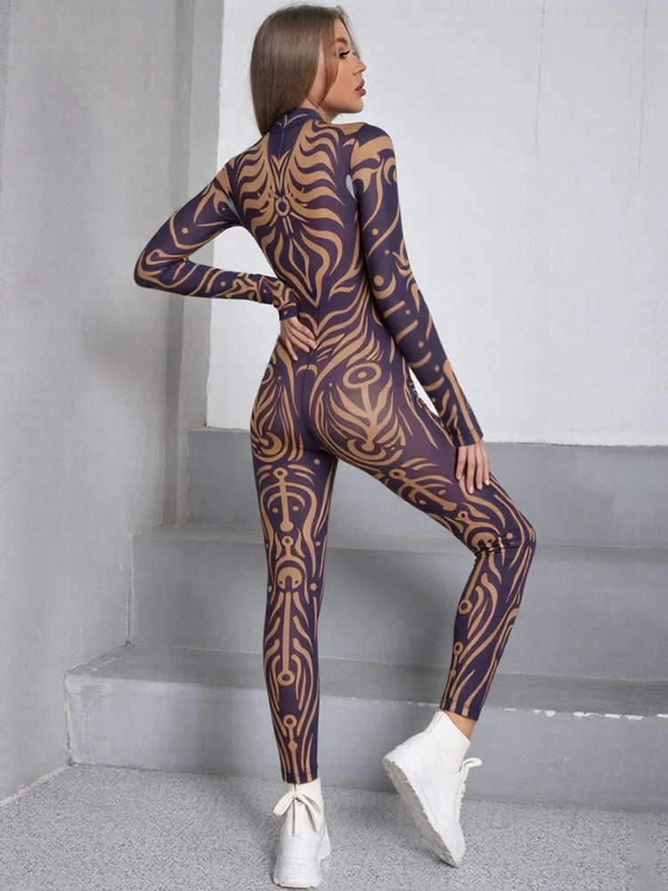Black Sheer Turtleneck Long Sleeve Transparent Skin Tight Women's Jumpsuit