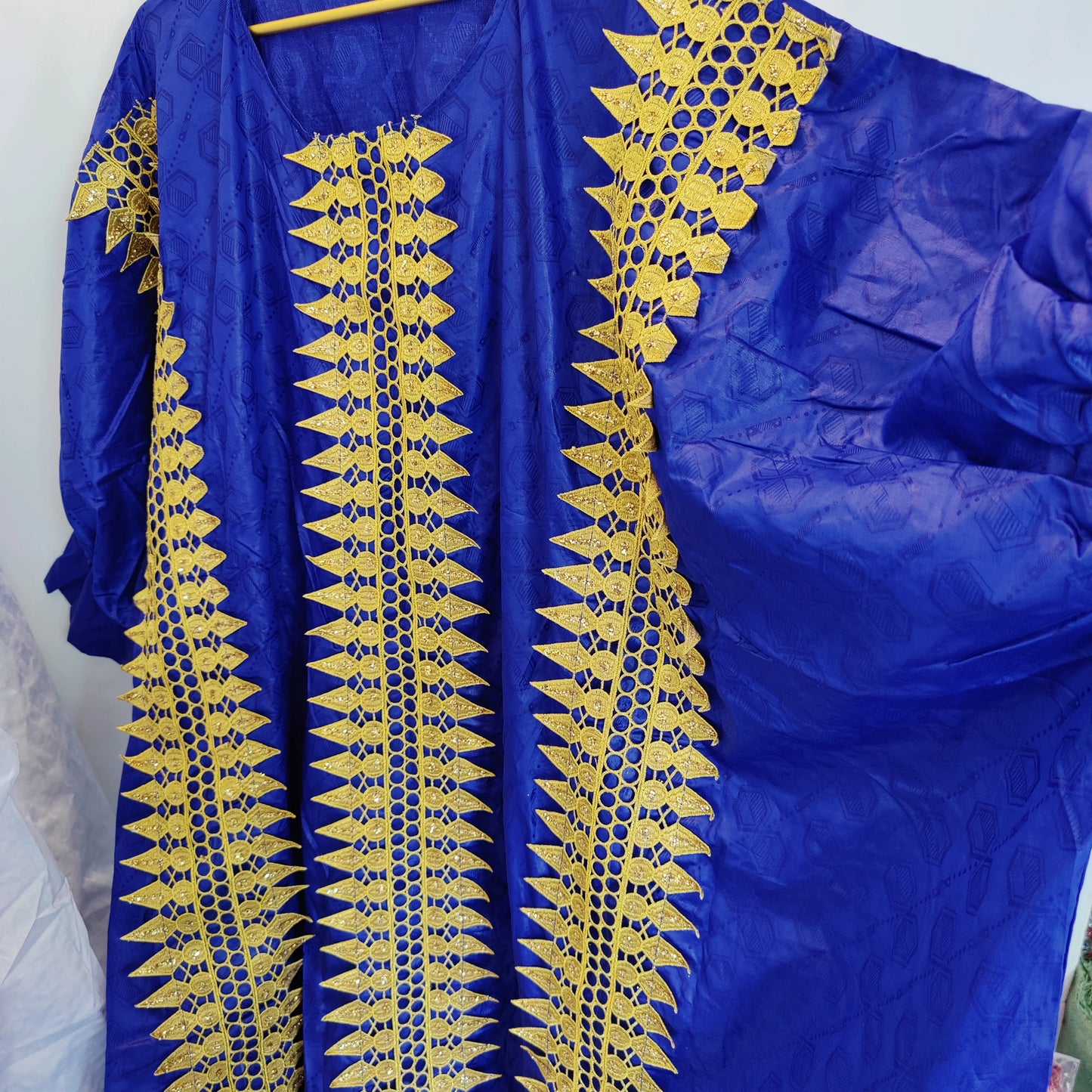 African Dashiki w/ Gold Dust Embroidered Evenings Gown Dress