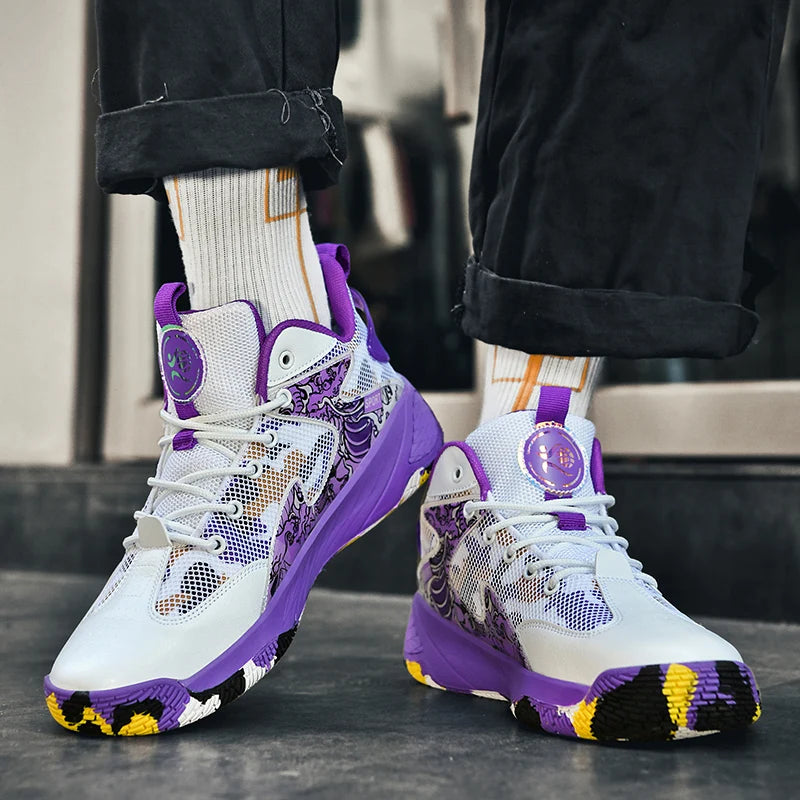 Graffiti Camouflage Purple/White Hightop Basketball Sneakers