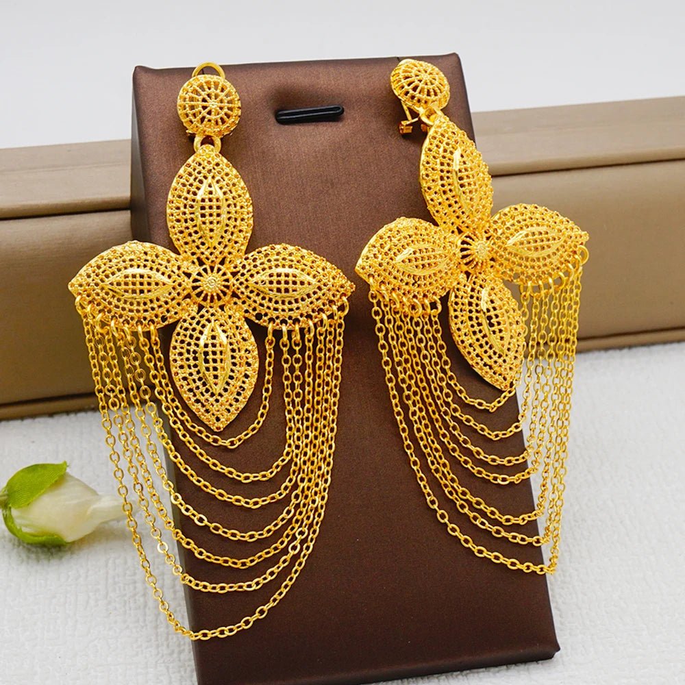 Bohemian Long Tassels African Gold  Drop Earrings