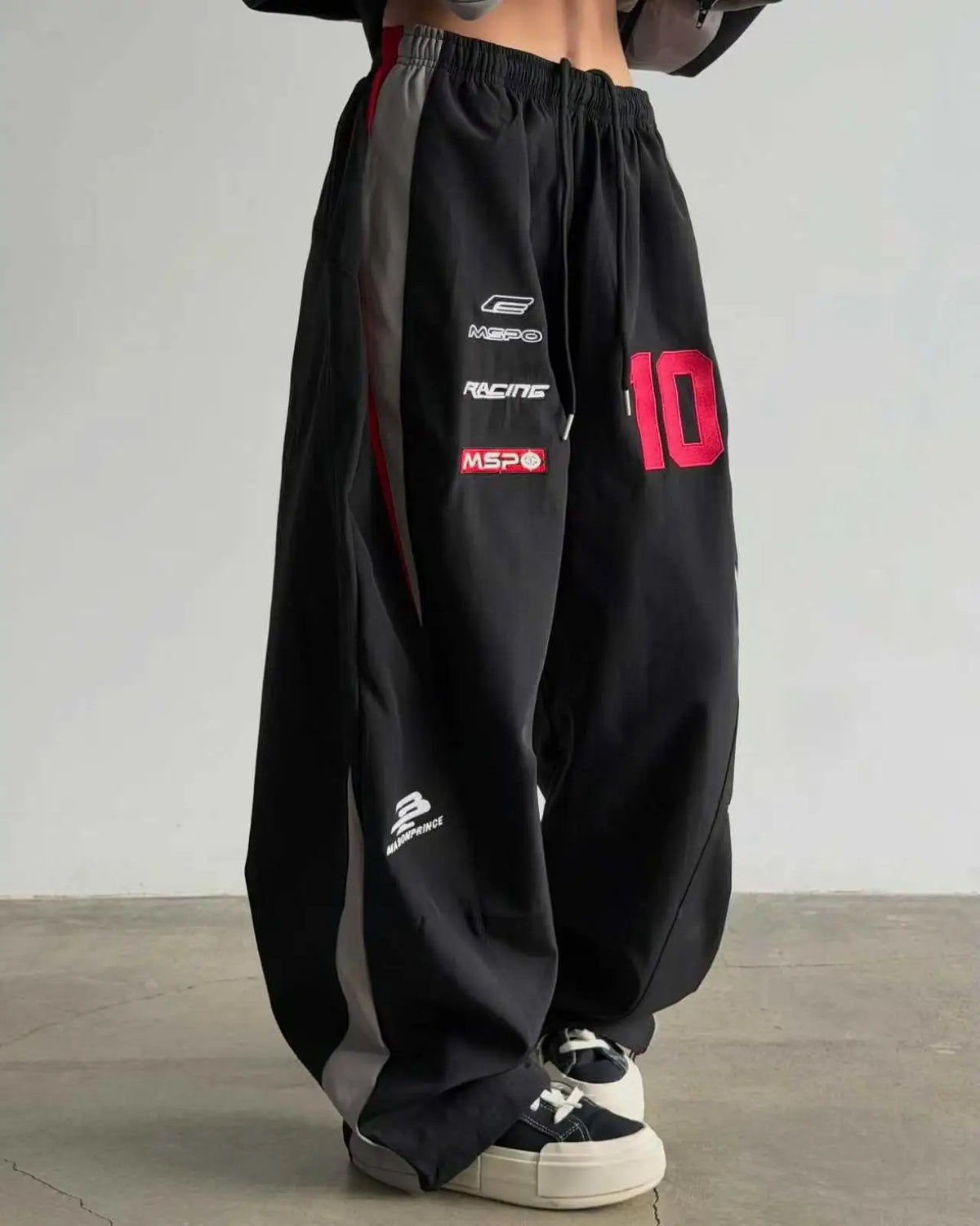 Racing Contrast Embroidered Loose Jacket + Wide Leg Sweatpants Women's Tracksuit