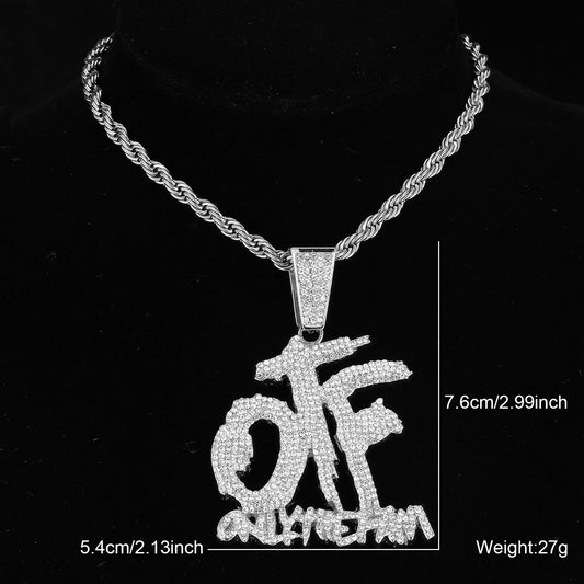 Iced Out "OTF" Letter Pendant Cuban Rhinestone Zircon Chain