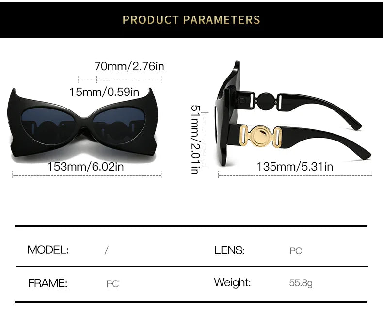 Oversized Pointed Cat Eye Vintage Designer UV400 Luxury Sunglasses