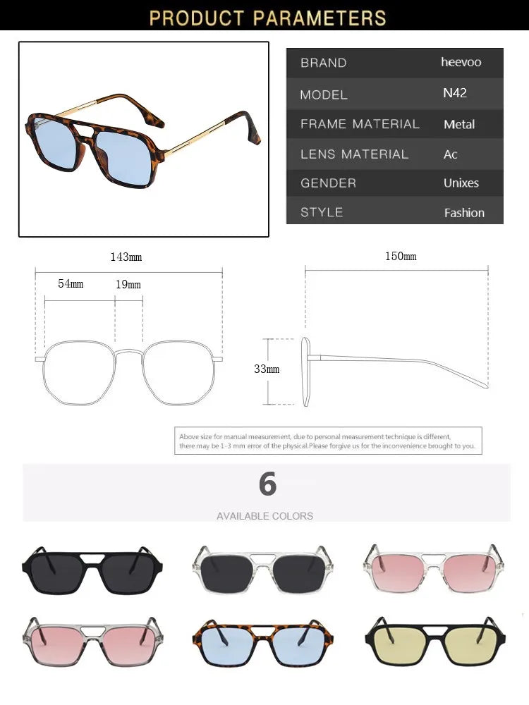 Retro Double Bridges Gradient Hollow-Out Square Women's Sunglasses