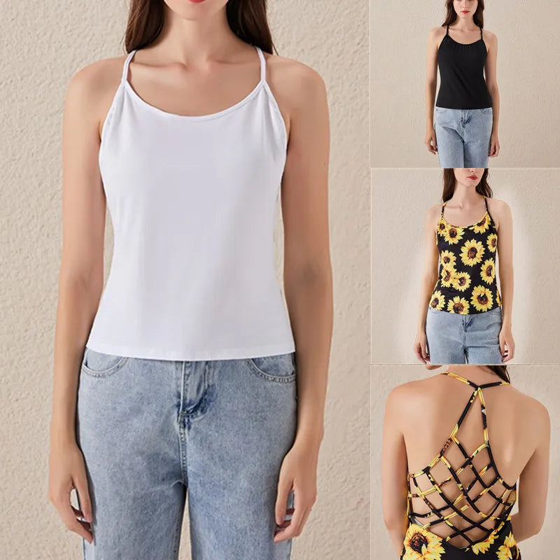 Women's Solid Sleeveless Backless Hollow-Out Open Back Cami Tank Tops