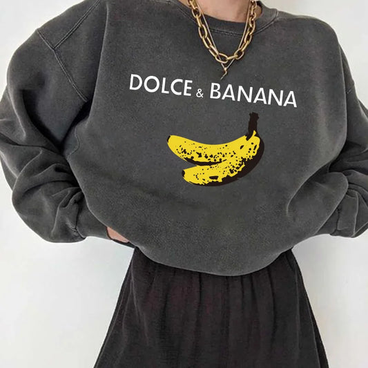 "DOLCE & BANANA" Streetwear O-Neck Long Sleeve Drop Shoulder Loose Women's Sweatshirt