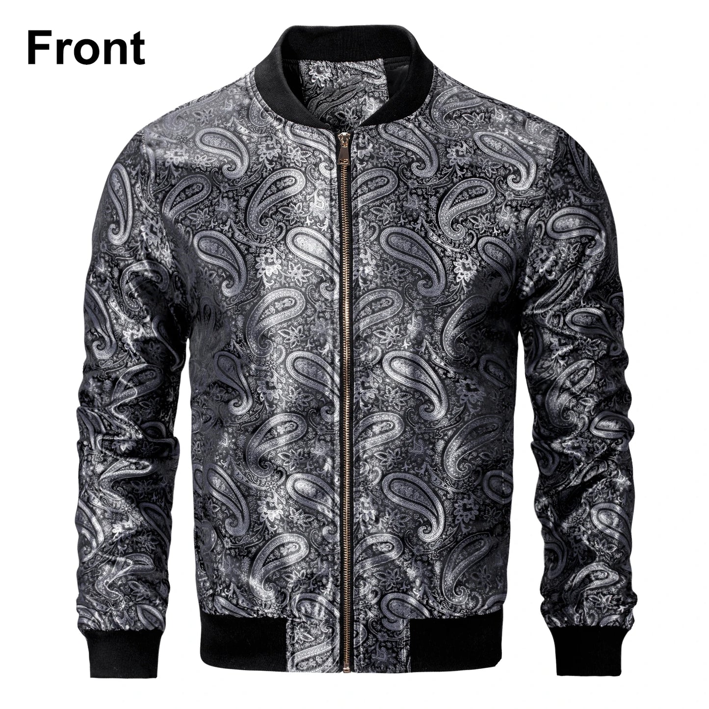 Men's Jacquard Paisley Lightweight Streetwear Zipper Bomber Jacket