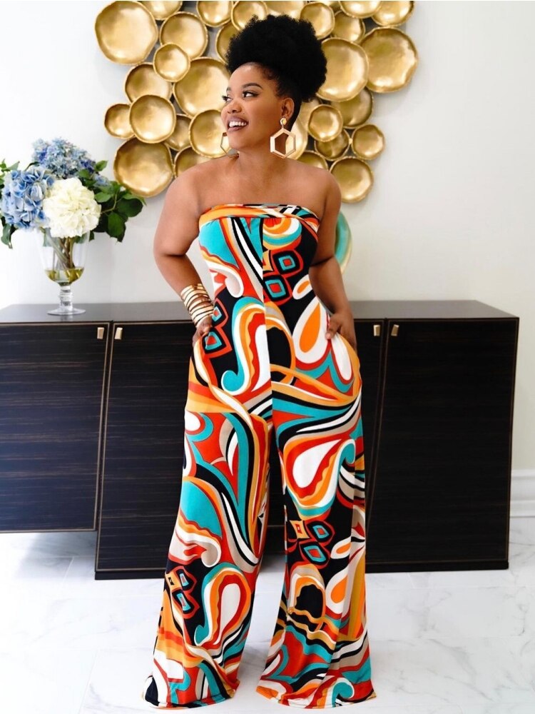 Multi-Colored Tube Top Sleeveless Printed Jumpsuit