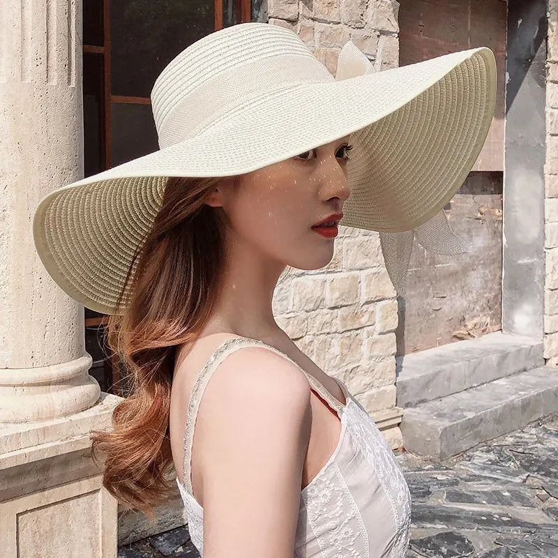 Oversized Straw Fedora Hat w/ Bow