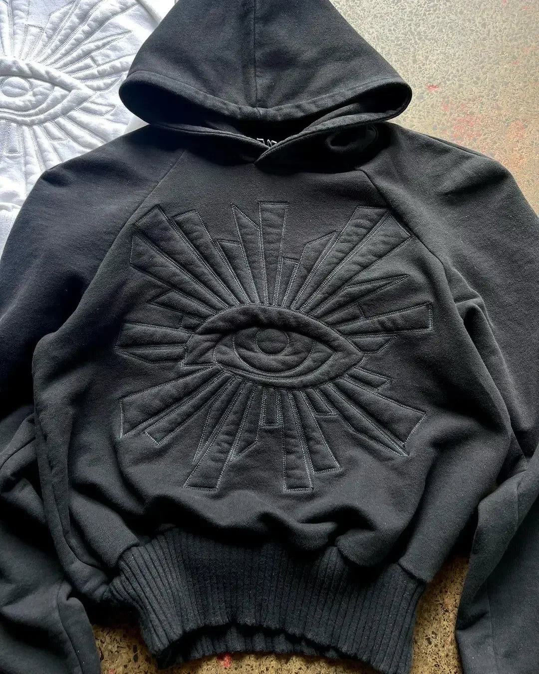 Solid Color Evil Eye Oversized Embroidered Unisex Hoodie Sweatshirts