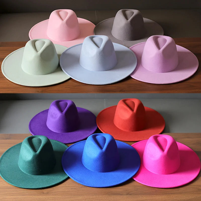 Solid Colored Wide Brim Unisex Fedora Hats