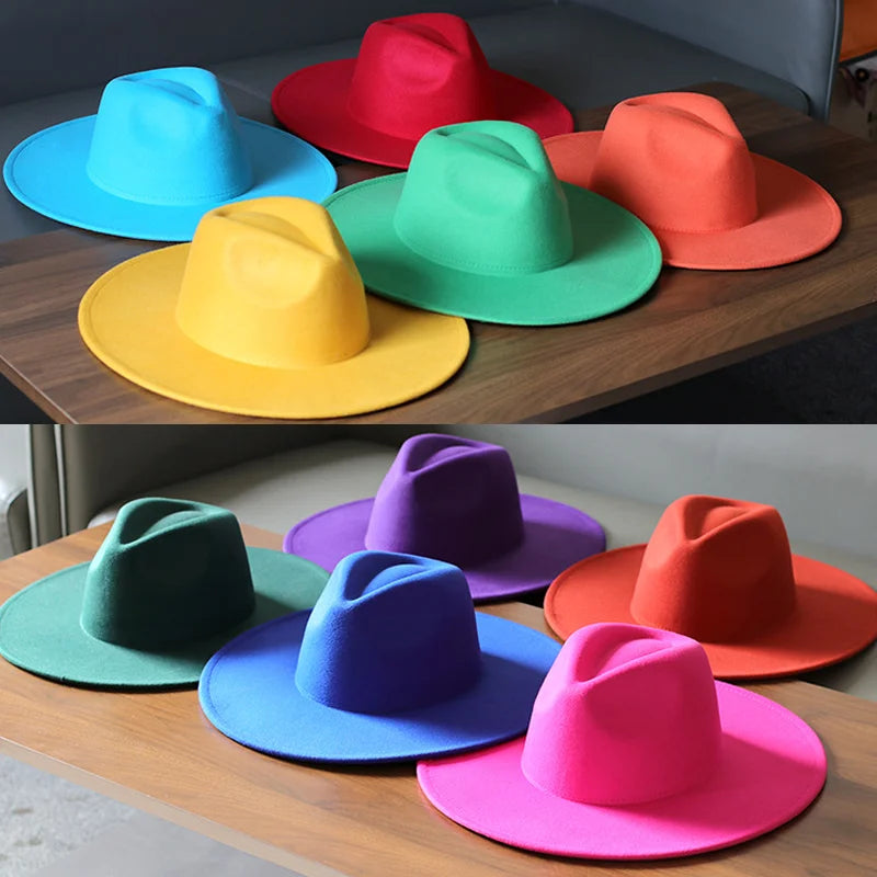 Solid Colored Wide Brim Unisex Fedora Hats