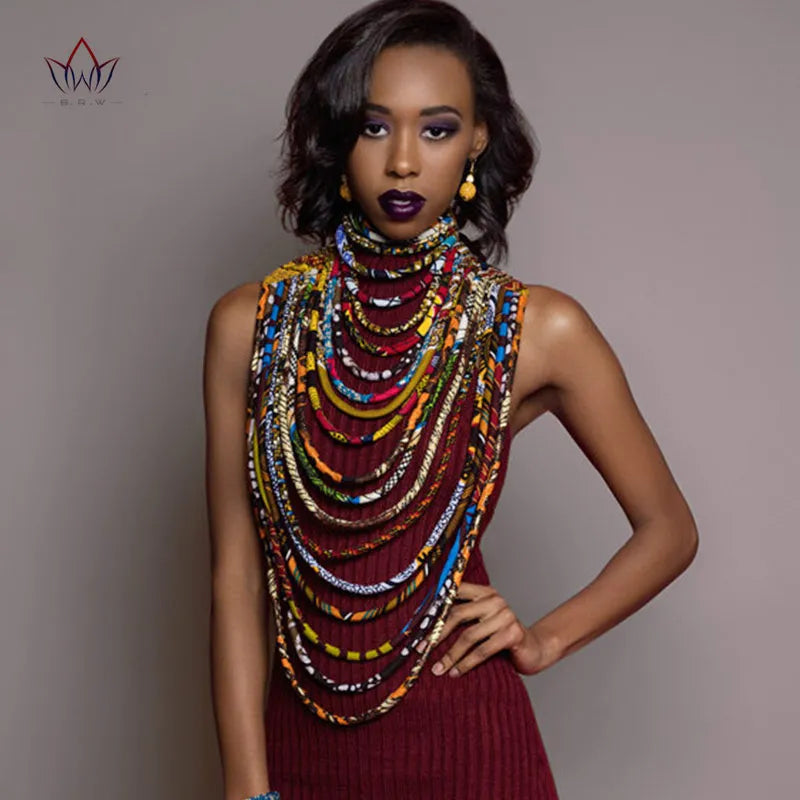 African Vintage Beaded Ankara Rainbow Multi Strand Handmade Body Chain Choker Necklace