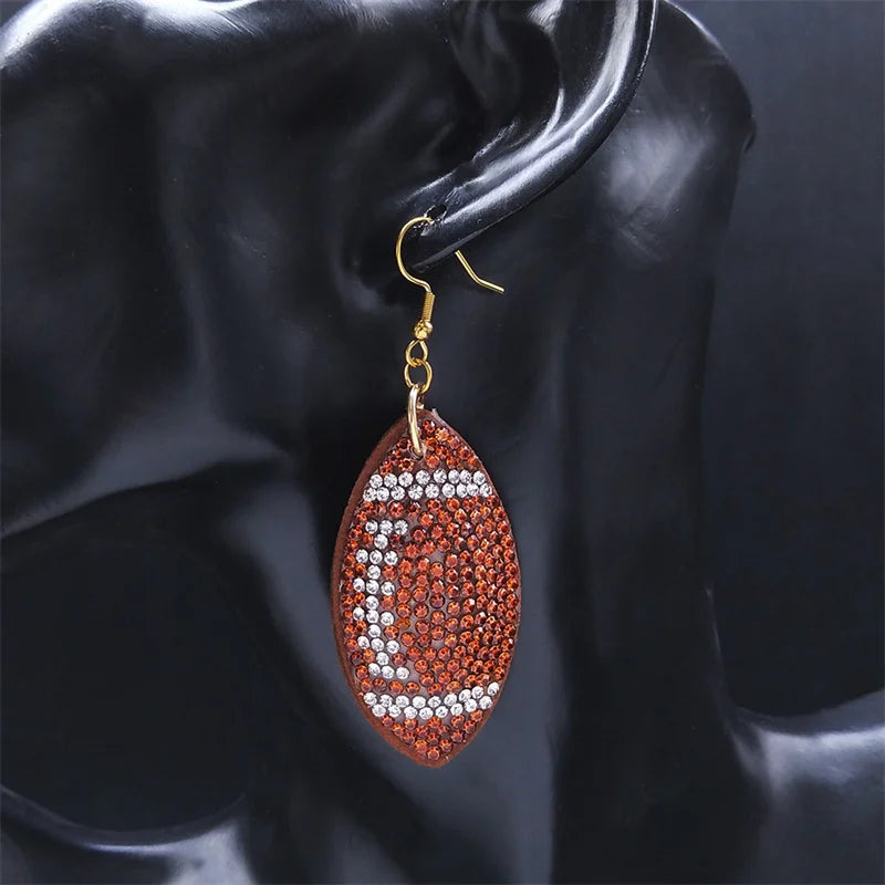 Rugby/Tennis/ Soccer/Football/ Basketball Rhinestone Crystal  Pendant Hook Earrings