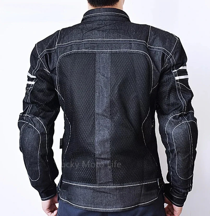Men's Breathable Denim Mesh High-Performance Drop Resistance Motorcycle Biker Jacket