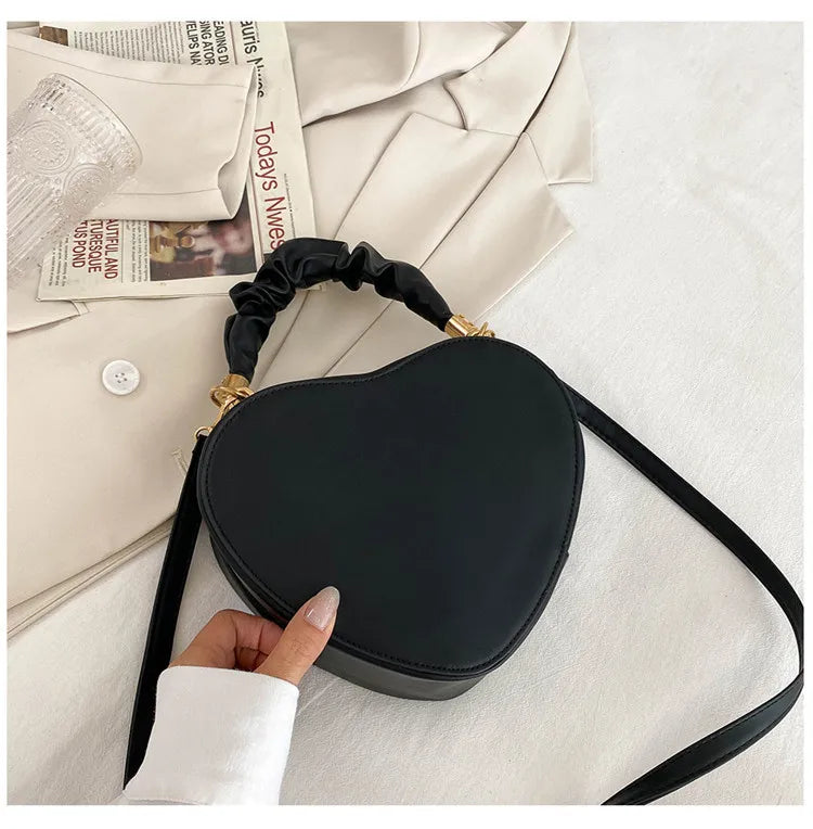 Heart Shape Small Designer Crossbody Solid PU Leather Top Handle Purse