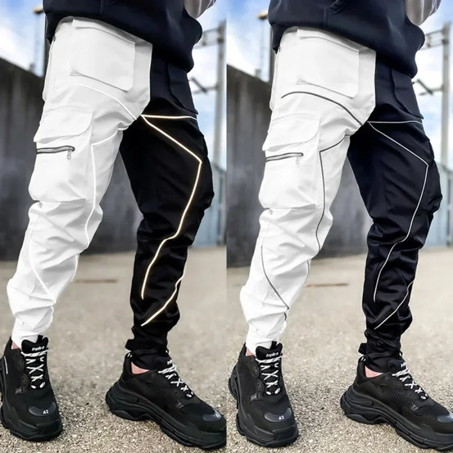 Men‘s Elastic Waist Solid/Colorblock Multi-Pocket Harem Cargo Pants