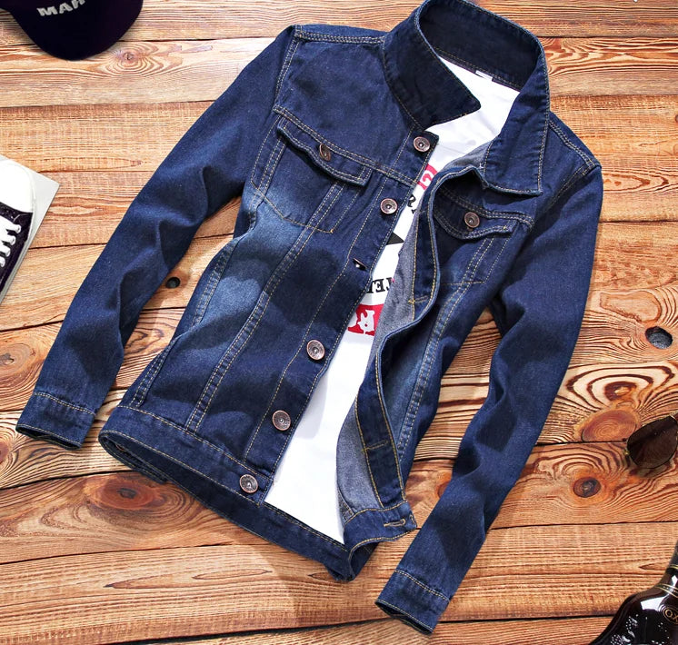 Men's Denim Slim Fit Long Sleeve Jean Jacket + Ruched Skinny Jeans 2-Piece Set