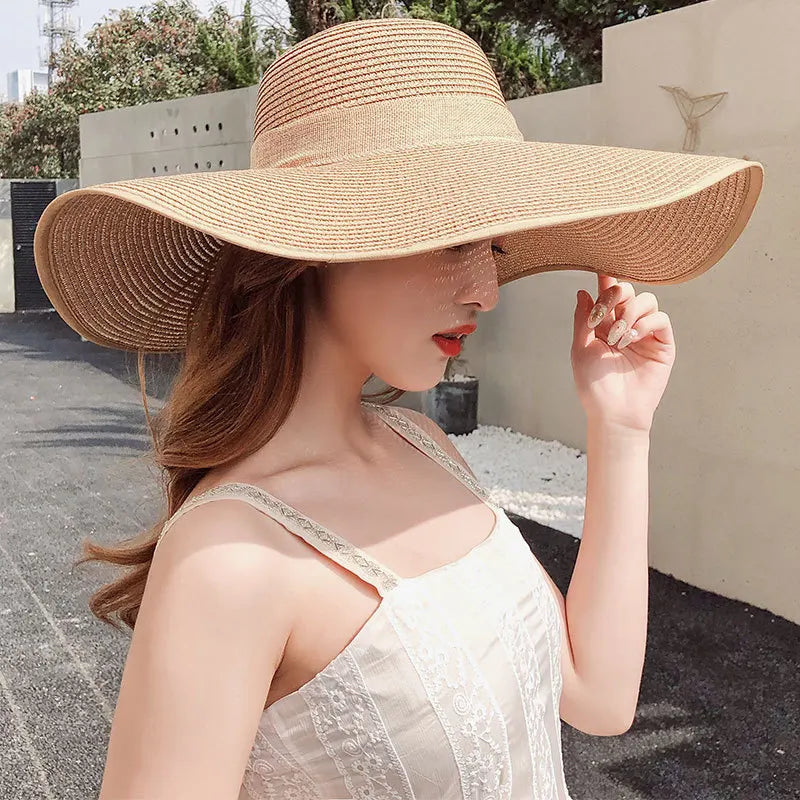 Oversized Straw Fedora Hat w/ Bow