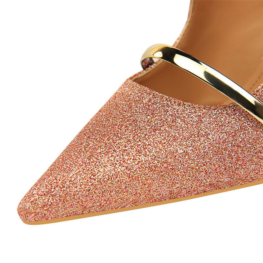 Sequined Cloth Pointed Shallow Thin Temperament Pumps