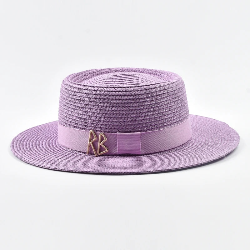 Straw Gold Chain Women's Ribbon Decor Fedora Hat